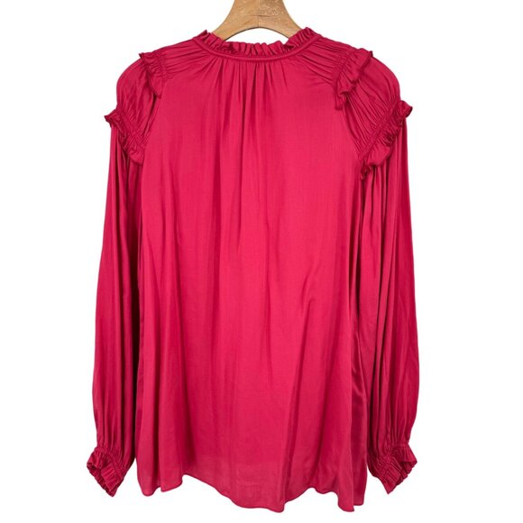 Sundance Womens Blouse Sz Meduim Red Ruffle Long Sleeve Rayon so in love peasant - Picture 9 of 11